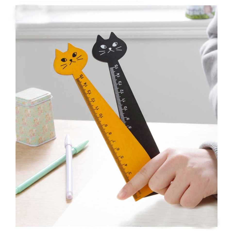 Thước Gỗ Hình Mèo Dễ Thương 15cm