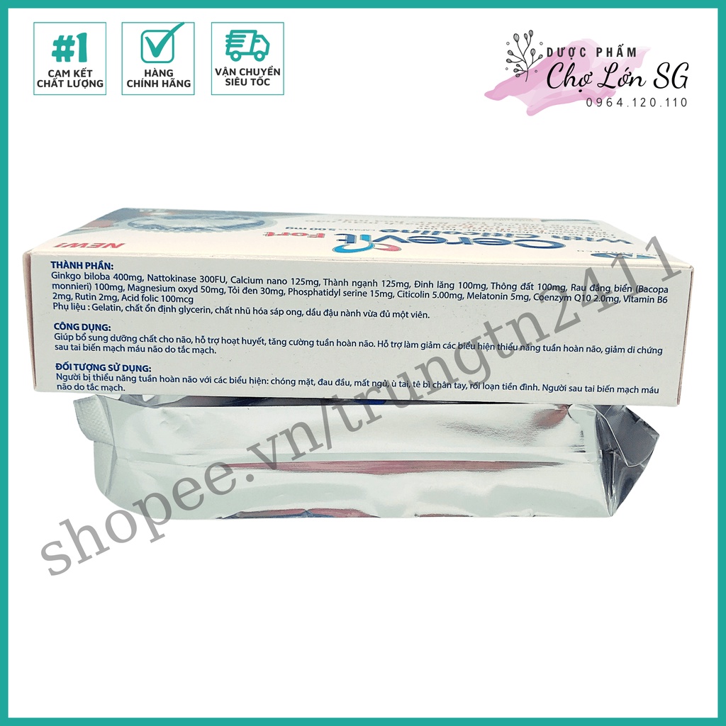 Viên uống bổ não CEREVIT FORT trắng giảm đau đầu, mất ngủ, hoa mắt chóng mặt – Hộp 30 viên