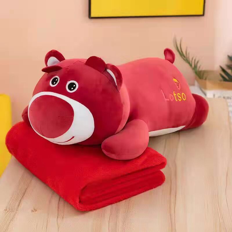 Bộ chăn gối văn phòng Gấu Lotso Hồng Nằm, gấu kèm mền Lotso Hồng Nằm