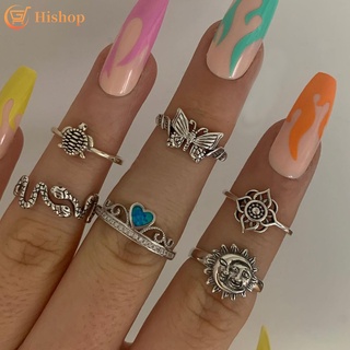 Set 6 Nhẫn Đeo Tay Kim Loại Phong Cách Vintage Cho Nữ