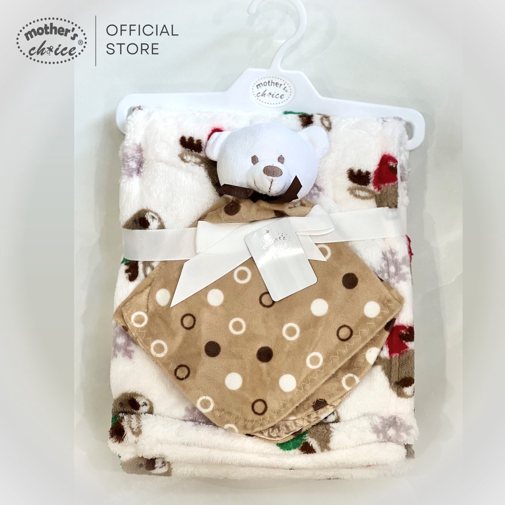 Chăn cho bé cỡ 75x90cm Chăn lông cừu mềm nhẹ màu trắng kèm thú bông gấu trắng ngộ nghĩnh Mother’s Choice IT11486