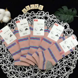 Tất Vớ nữ cổ ngắn kẻ ngang màu hồng- set 5 đôi
