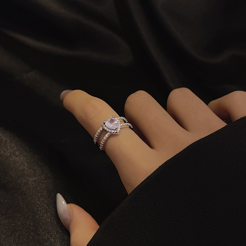 Nhẫn nữ mặt đính đá trái tim, nhẫn mạ bạc không phai màu han rỉ khi sử dụng, Lemi accessories