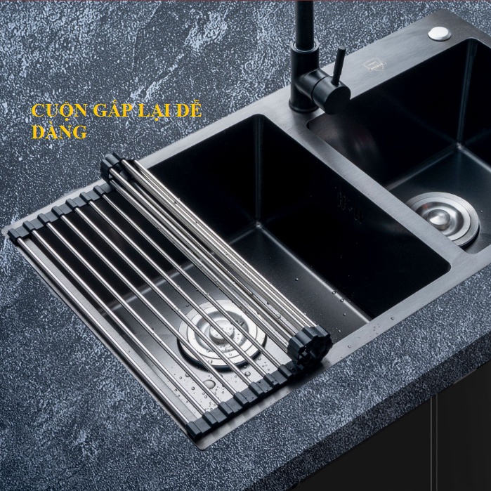 Kệ, vỉ inox co giãn thông minh gác bồn rửa chén xếp gọn, giá inox để chậu rửa bát đa năng size 22 * 47 cm GD567-ViInoxXG