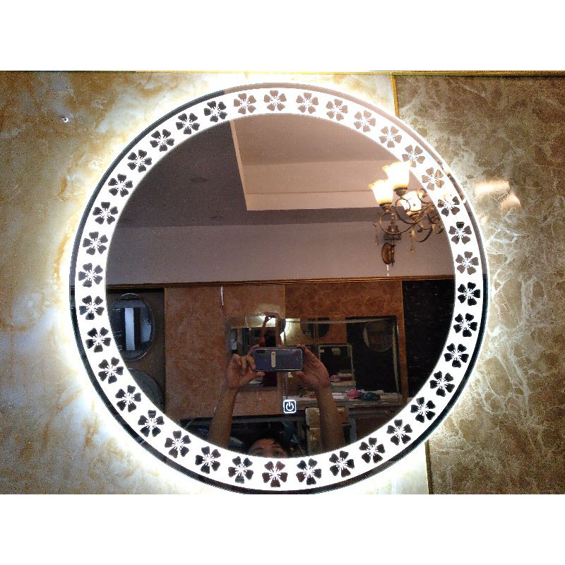 Gương Đèn Decor LED LUXHOME cảm ứng cao cấp, hoạ tiết hoa đào độc đáo Fi 60cm. Gương nghệ thuật cao cấp
