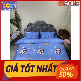 Bộ chăn ga gối cotton poly,gồm 1 vỏ chăn,1ga 2 vỏ gối nằm,doremon ôm đàn