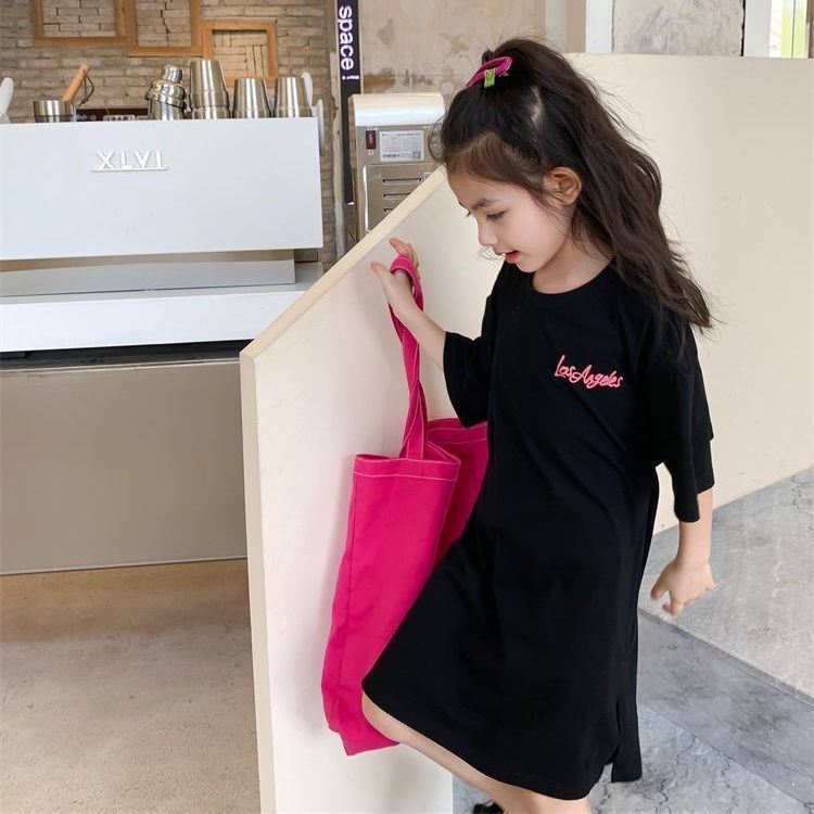 [Hàng Mới Về] Đầm Thun Dài Tay Ngắn Dáng Rộng Phong Cách Hàn Quốc Thời Trang Mùa Hè Cho Bé Gái