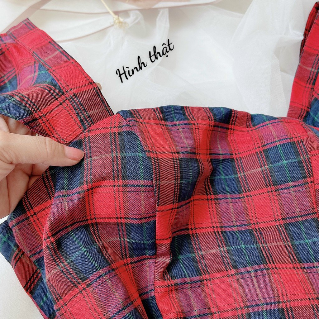 váy nữ kẻ caro tay cánh tiên phong cách tiểu thư babydoll hình thật cuối | BigBuy360 - bigbuy360.vn