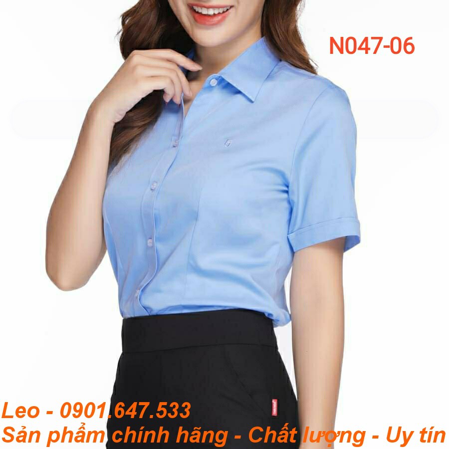 Áo sơ mi nữ Thái Hòa màu xanh biển trơn