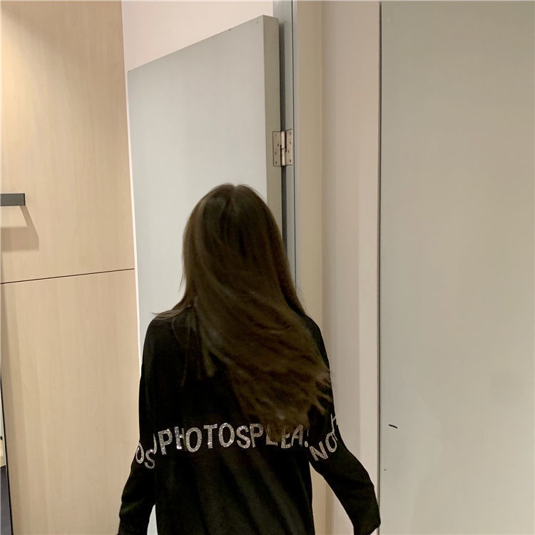 COZOK Áo thun tay dài form rộng họa tiết kim cương