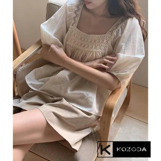 Set đũi ren be cổ vuông nàng thơ nhẹ nhàng hoạ tiết thổ cẩm Set bộ cổ điển đẹp nhẹ nhàng Kozoda M50