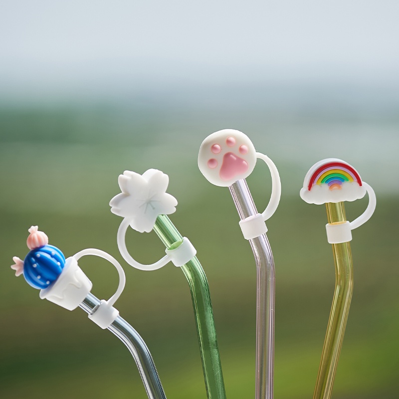 Nắp Đậy Bằng Silicon Cho Ống Hút Ly Thủy Tinh Hỗ Trợ Chống Bụi Hình Trái Cây Hoạt Hình Có Thể Tái Sử Dụng Tiện Lợi