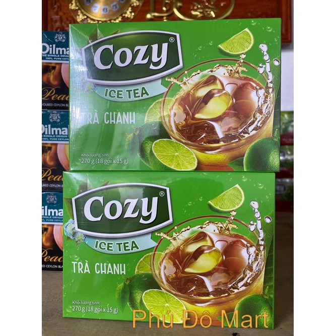 TRÀ COZY ICE TEA HƯƠNG CHANH / HƯƠNG ĐÀO 270G ( 18g * 18 gói ) (Bao Bì Mới)