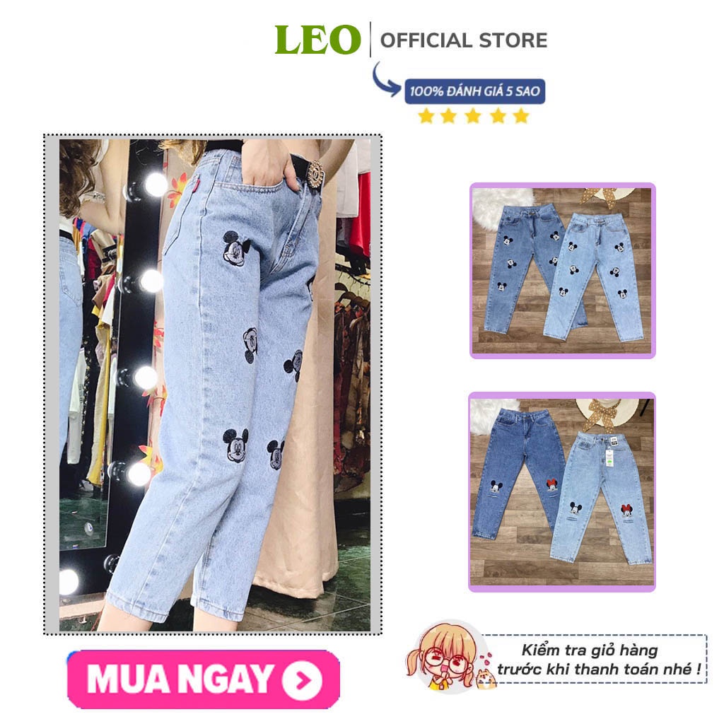 Quần jean nữ dáng baggy trẻ trung họa tiết đáng yêu co giãn nhẹ | BigBuy360 - bigbuy360.vn
