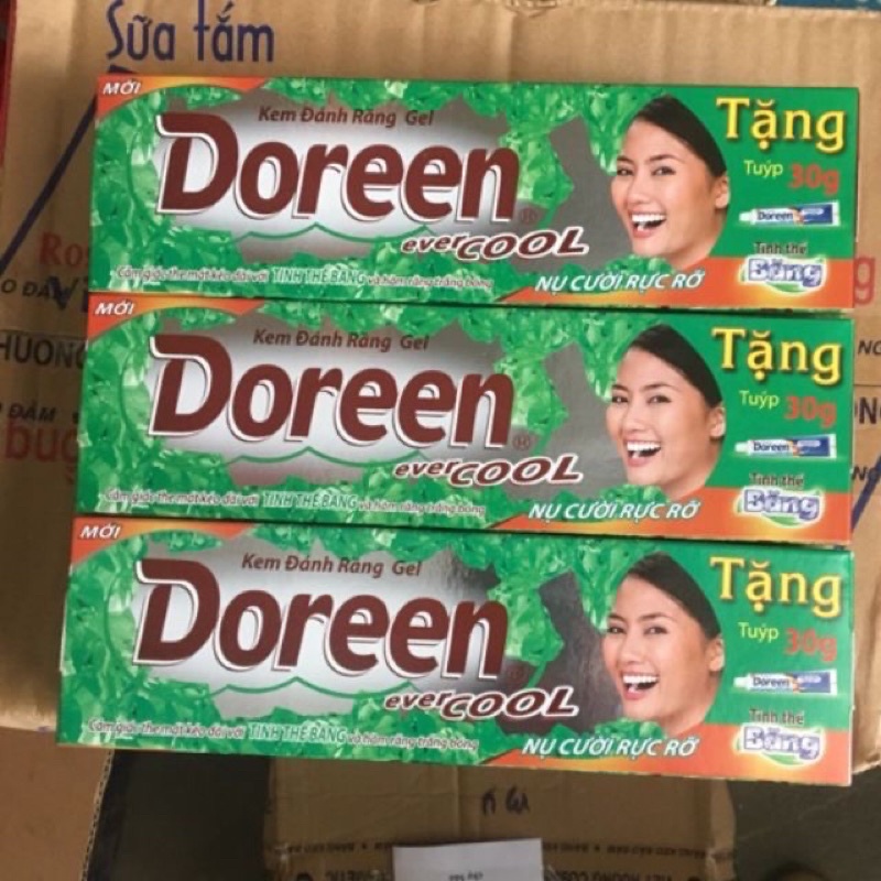 KEM ĐÁNH RĂNG DOreen TINH THỂ BĂNG -cảm giác the mát-tặng tuýp nhỏ 30g+bàn chải hộp lớn 200g