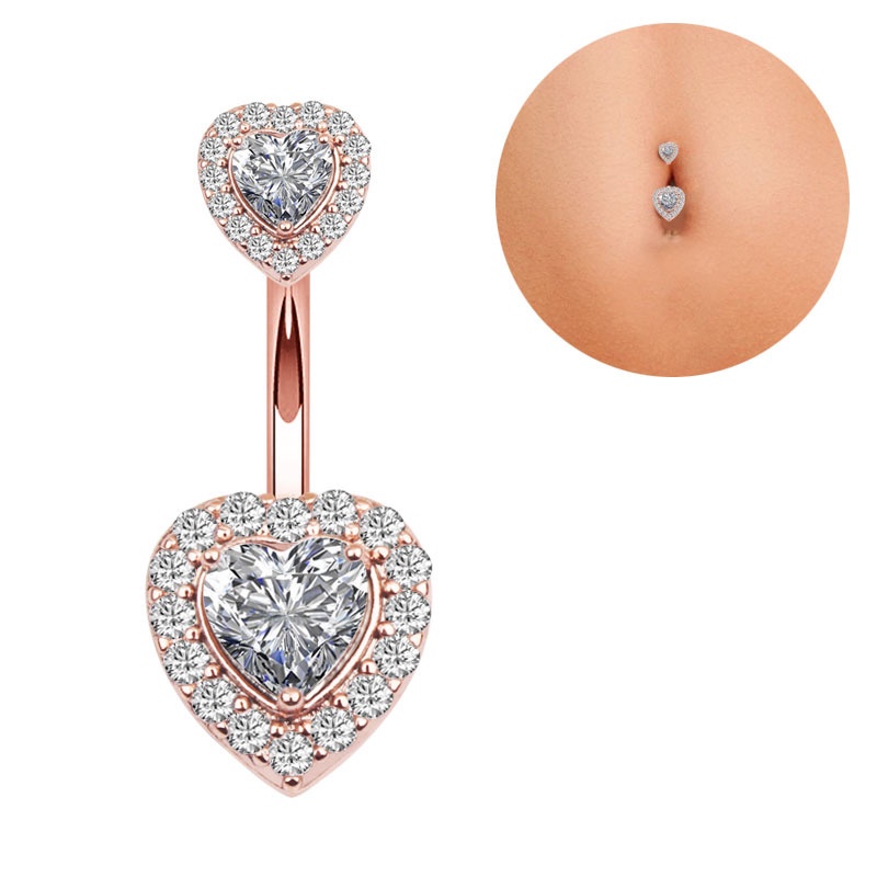 Khuyên rốn thép không gỉ mặt hình trái tim đính đá zircon thời trang dành cho nữ