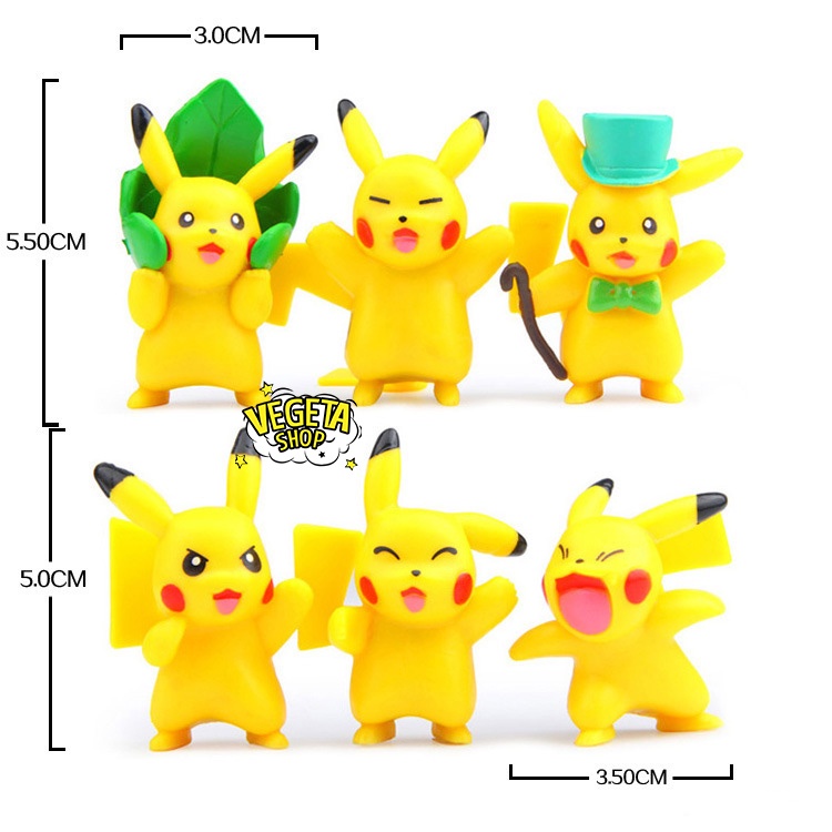 Mô hình Pikachu - Trọn bộ 6 mô hình Pikachu cây lá cực dễ thương - Cao khoảng 3 ~ 5.5cm