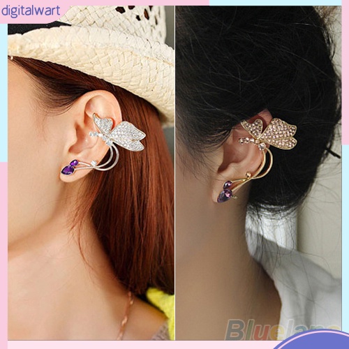 Hoa tai dạng kẹp hình bướm đính pha lê sang trọng cho nữ