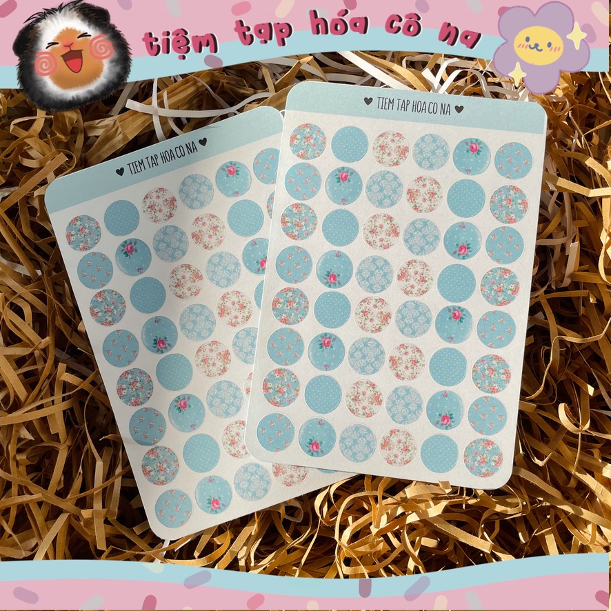 Sticker/hình dán trang trí hình tròn hoa xanh vintage, trang trí sổ,bullet journal/dán thiệp -tiemtaphoacona