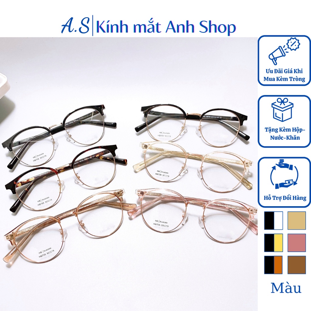 Gọng kính cận tròn to thời trang chất liệu hợp kim 706