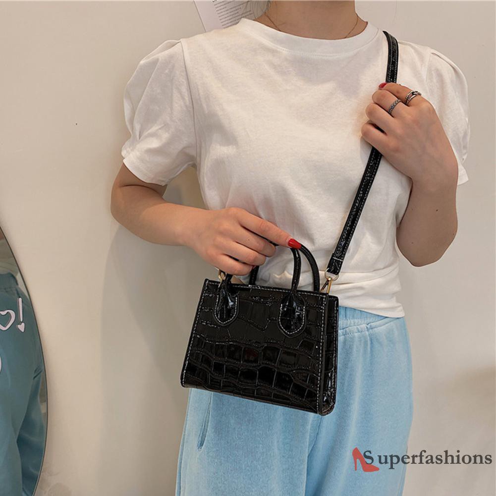 【Hot Sale】Retro Women Alligator Pattern Pure Color PU Shoulder Bag Top-handle Handbag