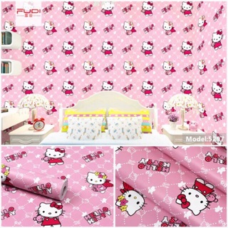 10 mét giấy dán tường mèo kitty hồng cho bé gái