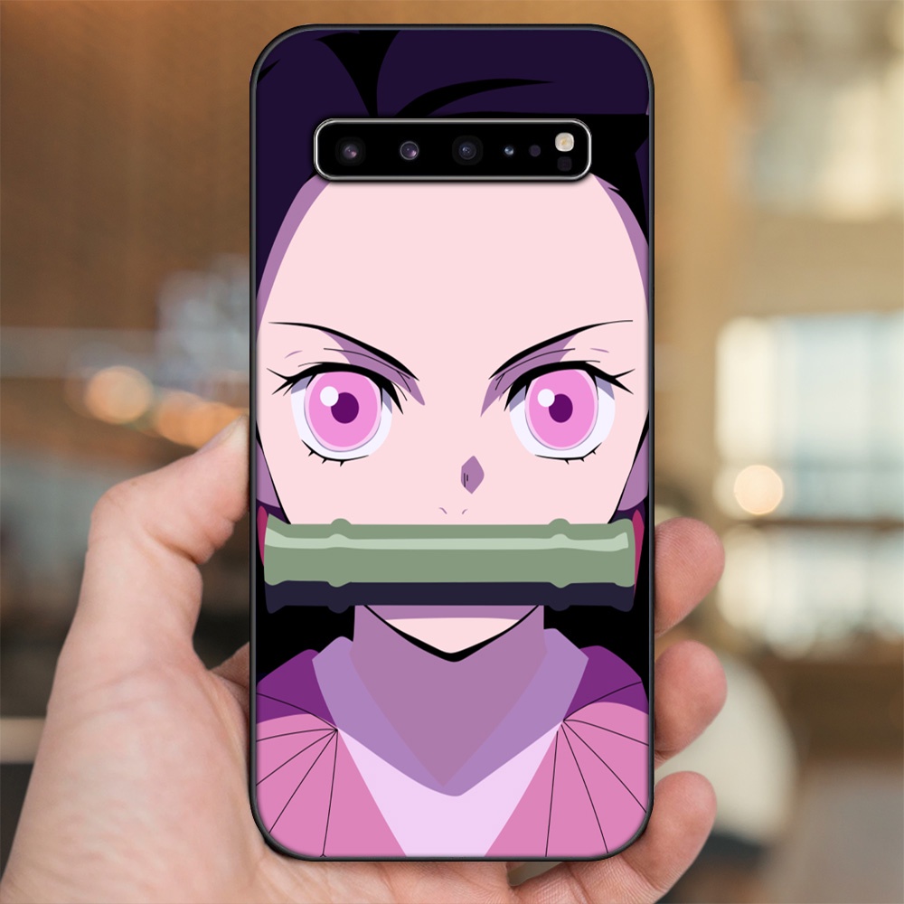 Ốp lưng Samsung S10, S10 5G, S10 Plus viền đen in hình Nezuko Kimetsu no Yaiba