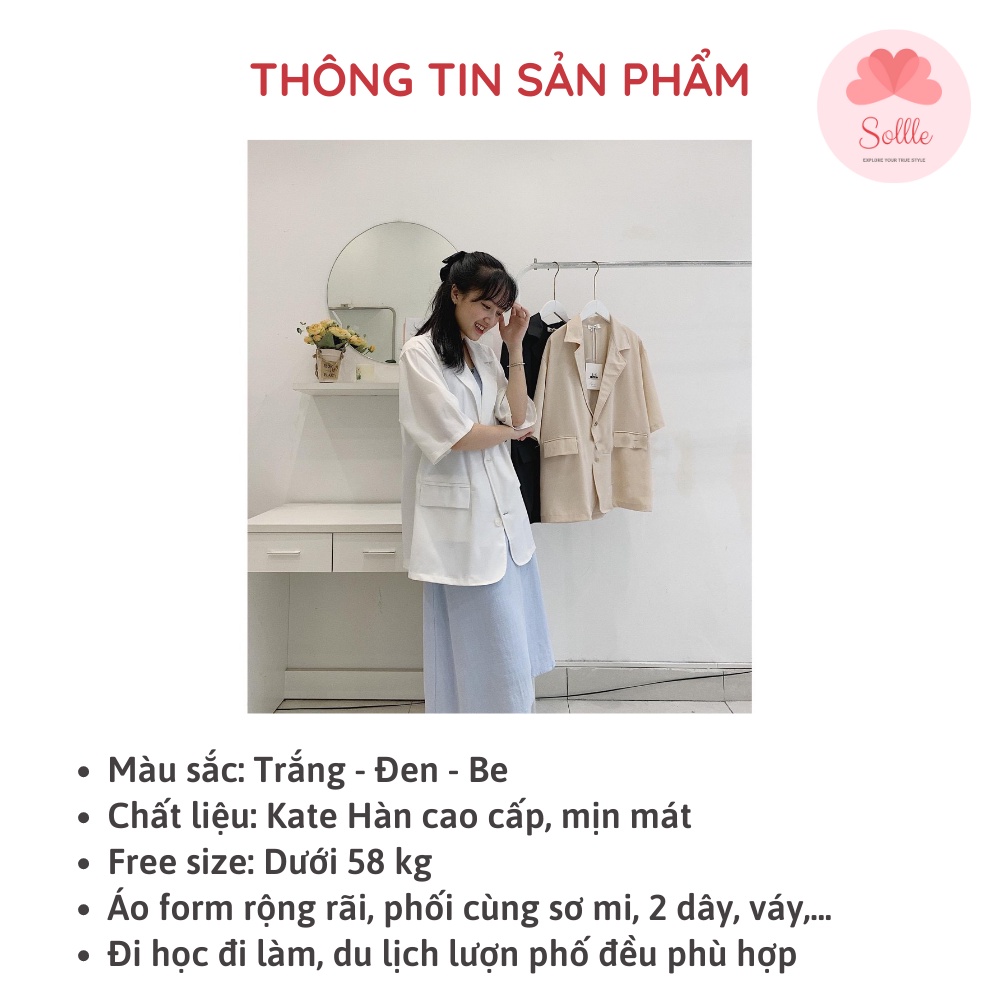 Áo khoác blazer ngắn tay 1 lớp áo vest cộc tay mùa hè form rộng chất mát nhiều màu Hàn Quốc Sollle