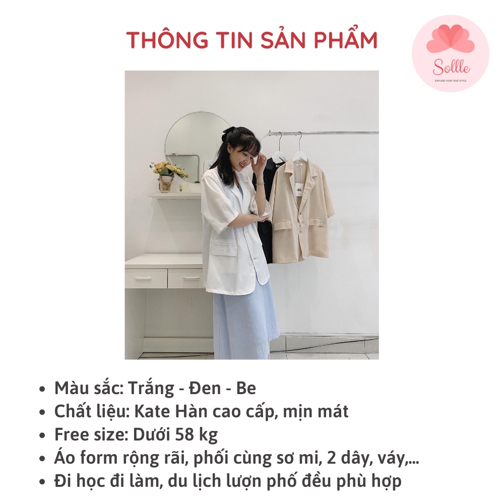 Áo khoác blazer ngắn tay 1 lớp áo vest cộc tay mùa hè form rộng chất mát nhiều màu Hàn Quốc Sollle | BigBuy360 - bigbuy360.vn