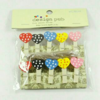 Bộ kẹp gỗ hình tim chấm bi