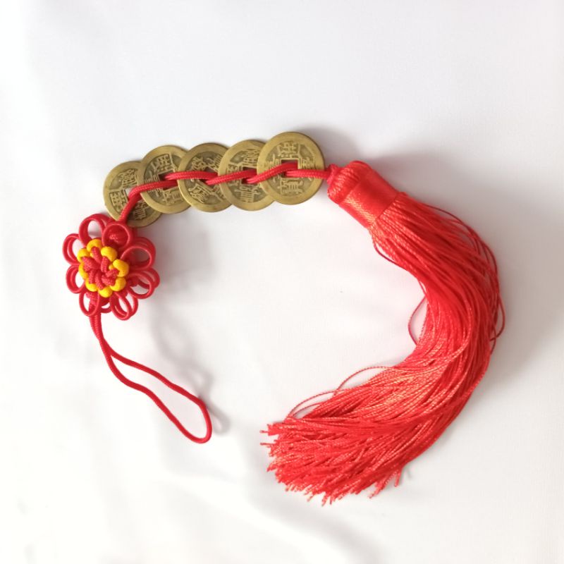 Chuỗi tiền xu ngũ đế đắc tài lộc treo xe, bàn làm việc, quầy thu ngân, phòng khách, trấn trạch, thuật phong thủy