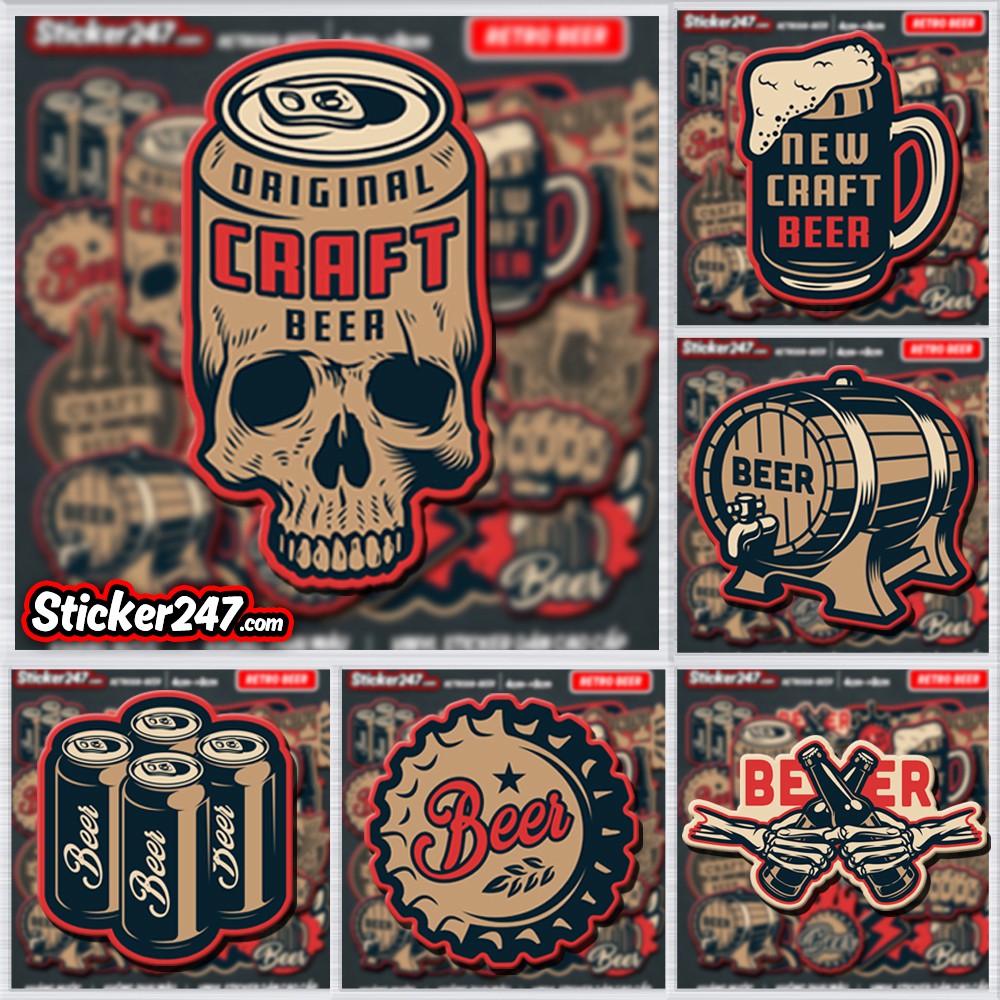 Sticker Retro Beer 𝑭𝒓𝒆𝒆𝒔𝒉𝒊𝒑 độc đẹp, chống nước sticker dán laptop, điện thoại, đàn guitar, dán mũ bảo hiểm, vali...