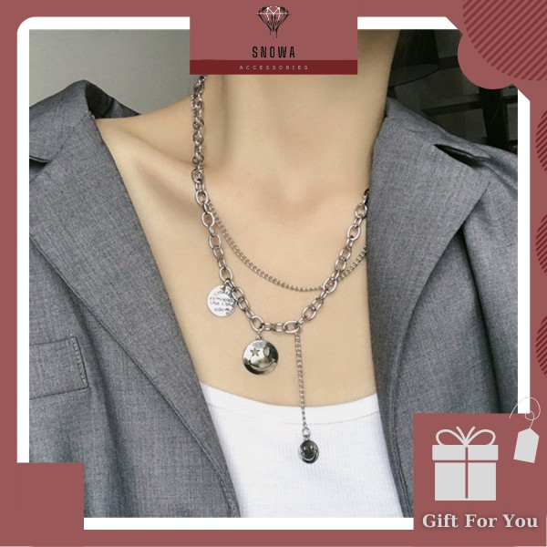 Vòng cổ choker, dây chuyền bạc titan nam nữ cao cấp SNOWA mặt cười