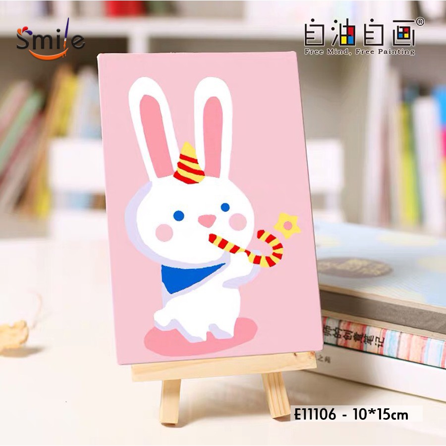 Tranh tô màu theo số cao cấp Smile FMFP size nhỏ 10x15cm cho bé Thỏ trắng E11106