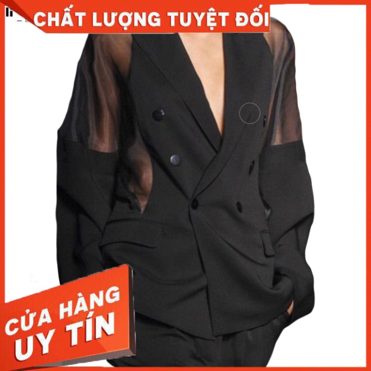 Áo sơ mi lưới INCERUN xuyên thấu dài tay phối màu với nút cài cho nam - Hàng nhập khẩu