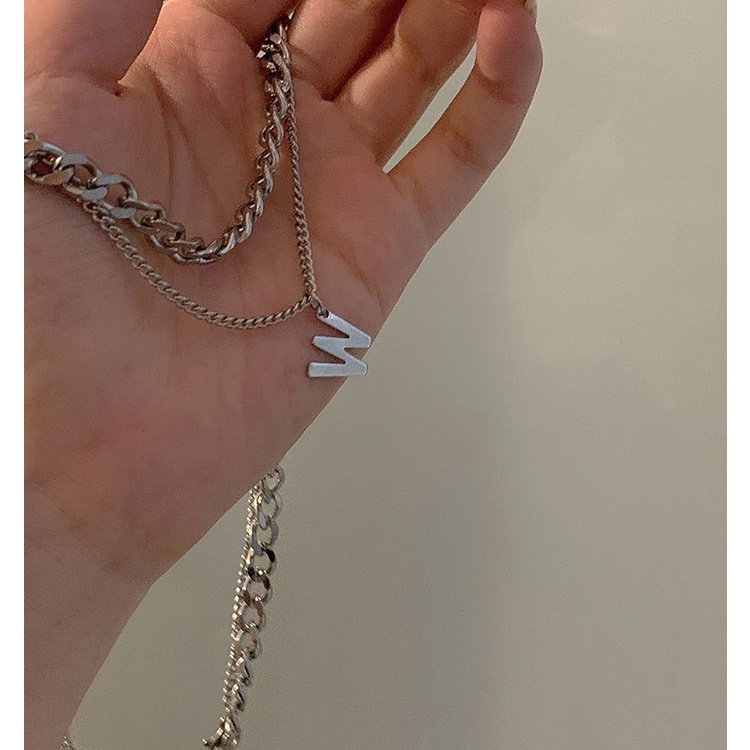 Vòng cổ Hai Sợi Dạng Chuỗi Đính Chữ W Phong Cách Hip Hop Đơn Giản Dễ Phối Đồ