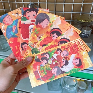 Bao lì xì đẹp sang chảnh 2022 giấy kraft dày kích thước lớn 8cm x 16cm xấp 6 chiếc Xuân Vạn Phúc