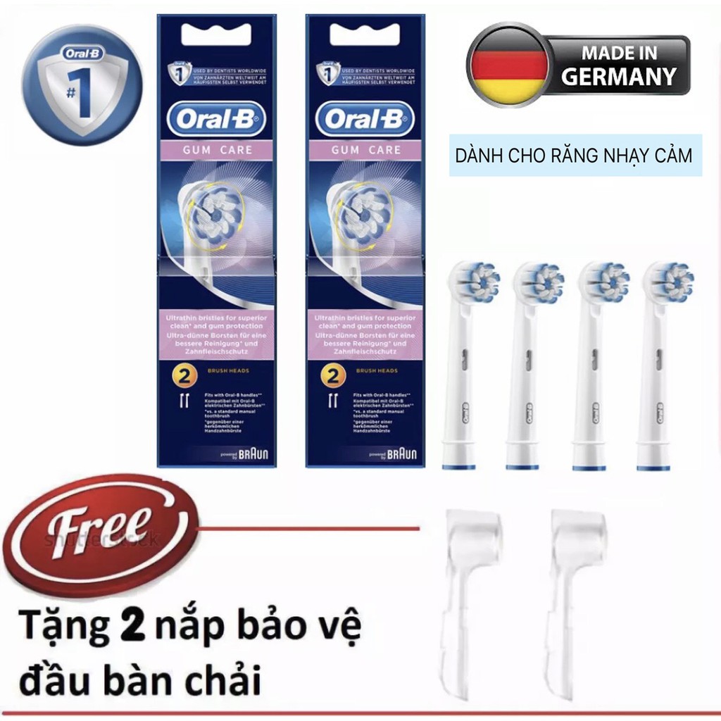 Đầu bàn chải oralb - Bộ 4 đầu Orab Gumcare cho răng nhạy cảm (made in germany)+ Tặng kèm 1 nắp bảo vệ đầu bàn chải