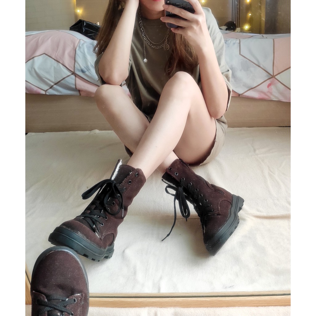 [2HAND] Giày boot da lộn màu nâu, có lớp lót bông (còn nguyên box) _ Size 36