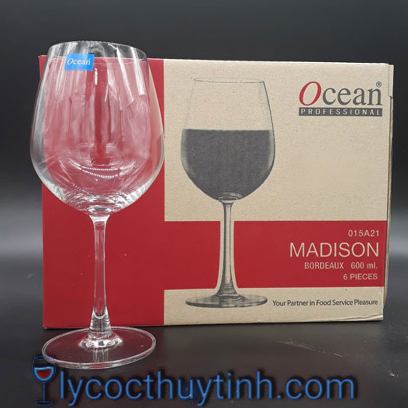 [Đại lý ocean giá sỉ] Bộ 6 ly rượu vang thủy tinh thái lan uống vang đỏ Ocean Madison Bordeaux - 600ml - 15A21