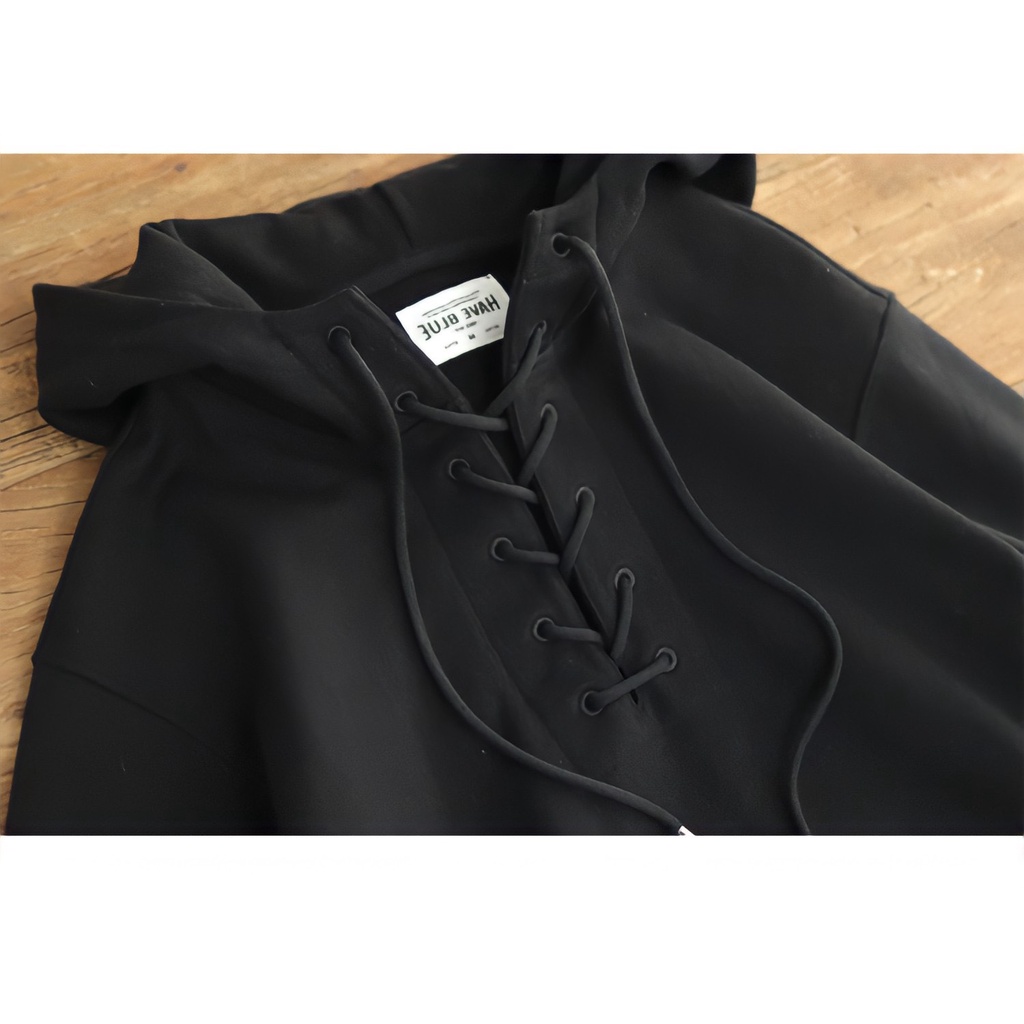 Áo Hoodie Nỉ Ngoại Unisex Dây Đan Mũ Rộng Dáng Thụng 3 Màu
