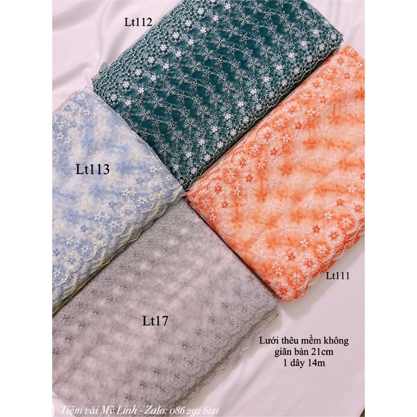 Lưới thêu mềm không giãn 4 màu hoạ tiết hoa nhí siêu đẹp giá 1m