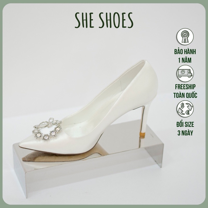 Giày cưới trắng {freeship} giày cao gót lụa satin cao cấp, độc quyền SHE SHOES - GC07016