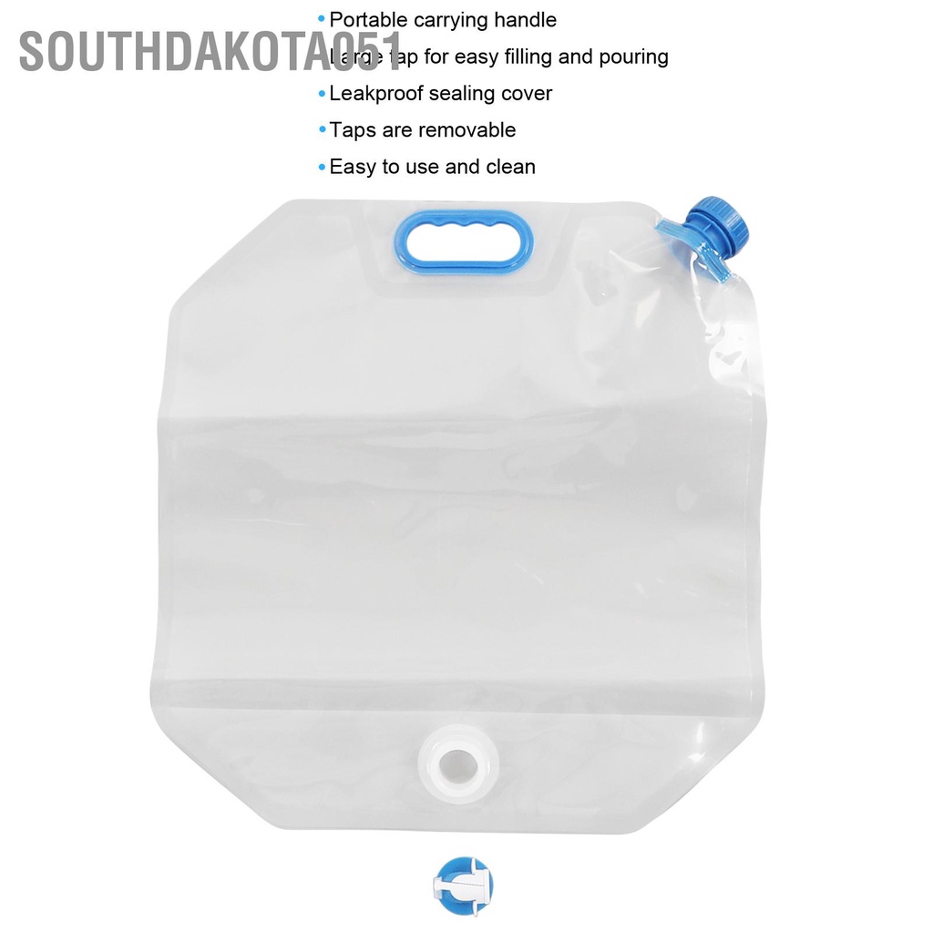 Southdakota051 Hộp đựng nước có thể gập lại 15L Thực phẩm Cấp PVC xách tay Xử lý Túi cắm trại để đi