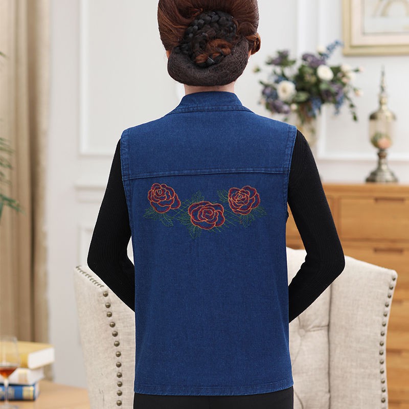 Thời trang trung niên☫Áo vest nữ trung niên dáng rộng khoác vai mỏng cho bà ngoại mùa thu và đông cao bồi của mẹ11