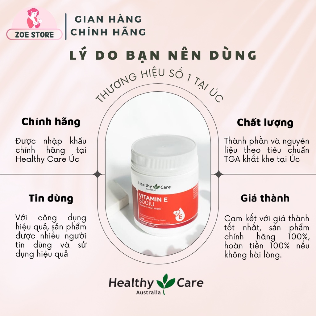 Viên uống bổ sung Vitamin E Healthy Care 500IU Hộp 200 Viên Của Úc