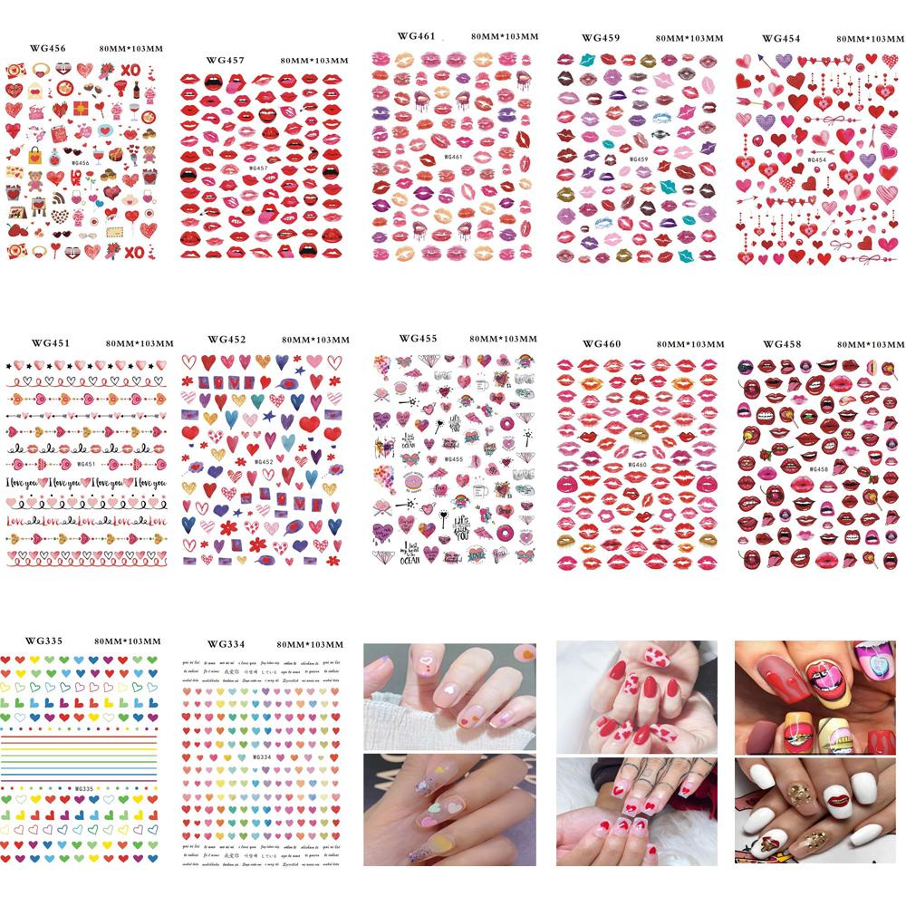 MIH Miếng Dán Móng Tay 3D Tự Dính Họa Tiết Trái Tim Màu Sắc Đẹp Mắt Thích Hợp Làm Quà Valentine