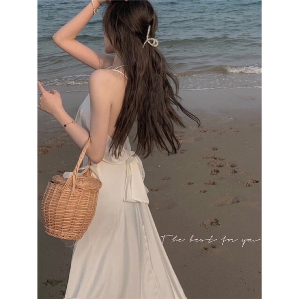 [ORDER] Váy đầm 2 dây trắng dài hở lưng nhẹ nhàng đi biển đi tiệc