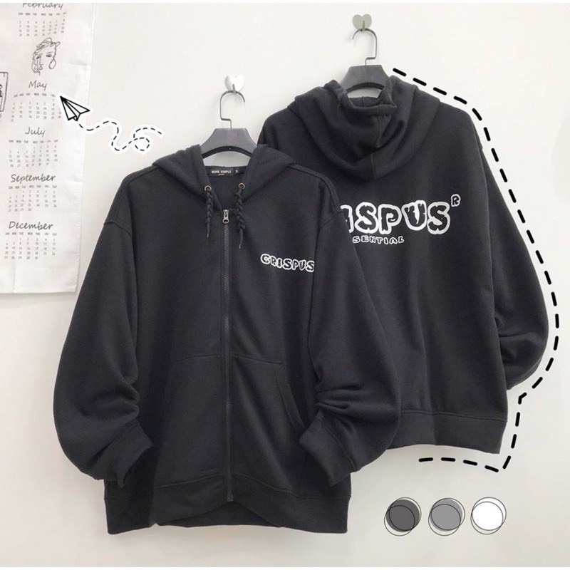 Áo khoác nỉ bông CRISPUS nam nữ khóa kéo  Áo hoodie vải nỉ cotton liền mũ 2 lớp dày dặn phong cách unisex GUU