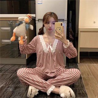❤Ok SHOP❤️Bộ Đồ Ngủ Tay Dài Họa Tiết Kẻ Sọc Đơn Giản Phong Cách Nhật Bản Cho Nữ